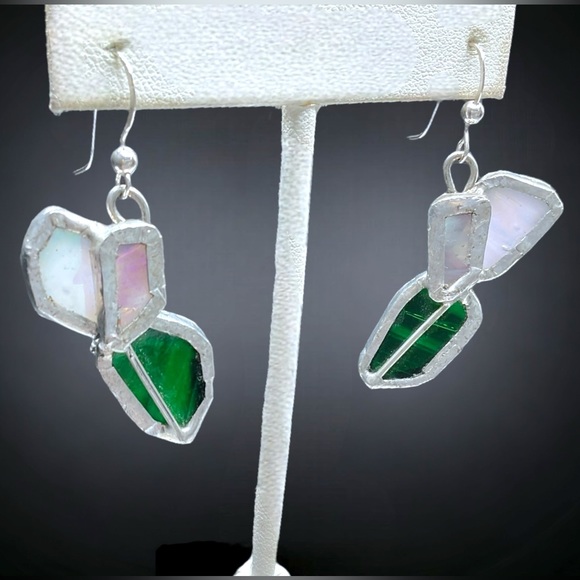🌺Unique Artisan Sterling & Stained Glass Earrings - Picture 3 of 11